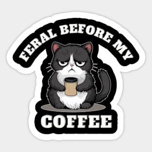 Grumpy Cat Morning Brew Tee - Feral Before My Coffee Sticker